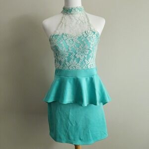 SNAP Dress Womens Medium Turquoise Lace Layered Sexy Bodycon Dance Made In USA